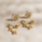 縮圖：moon sun zircon tassel earrings stainless steel jewelry set gold PVD plated earrings lifestyle product photography