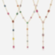 316L stainless steel rainbow zircon lariat necklace collection with colorful bezel-set cubic zirconia and 18K PVD gold platin