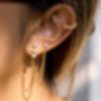 縮圖：Model wearing 316L stainless steel zircon tassel earrings with chain design