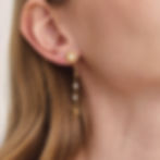 縮圖：moon sun tassel earrings worn on model ear 316L stainless steel zircon movement earrings gold jewelry lifestyle shot