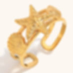縮圖：Unique sea Starfish Ring - Vintage Style with Natural Stone & PVD Plating