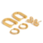 mini shiny heart stud class shiny hoop rectagular hoop stack earrings of 3 pairs
