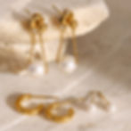縮圖：Pearl stack earrings chain pearl stud earrings ball pearl stud c shape stud