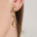 縮圖：gold stainless steel zircon tassel earrings moon sun design movement earrings worn on ear close up fashion jewelry