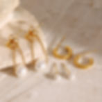 縮圖：Pearl stack earrings chain pearl stud earrings ball pearl stud c shape stud