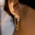 Model wearing 316L stainless steel zircon tassel earrings with chain design