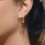 縮圖：18K Gold Stainless Steel Rhinestone Triple-Layer C-Hoop Tassel Earrings – Unique