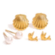mini sea shell dolphin stud pearl stud earrings set one set of 3 pairs